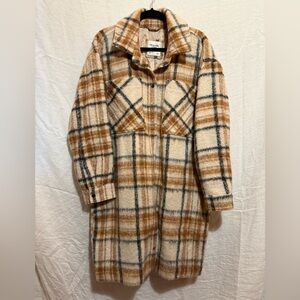 Abercrombie & Fitch Plaid Utility Jacket in Tan and Cream